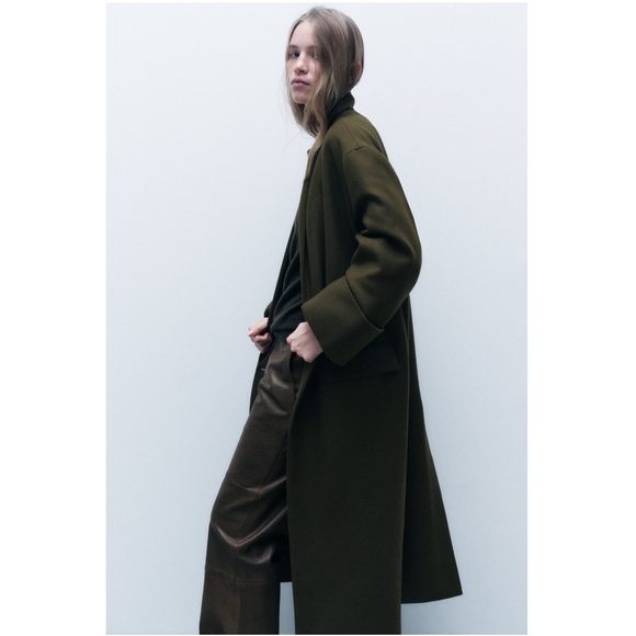 Zara Coat with Scarf Wool, Olive Green. Sz xs/s - Picture 6 of 16
